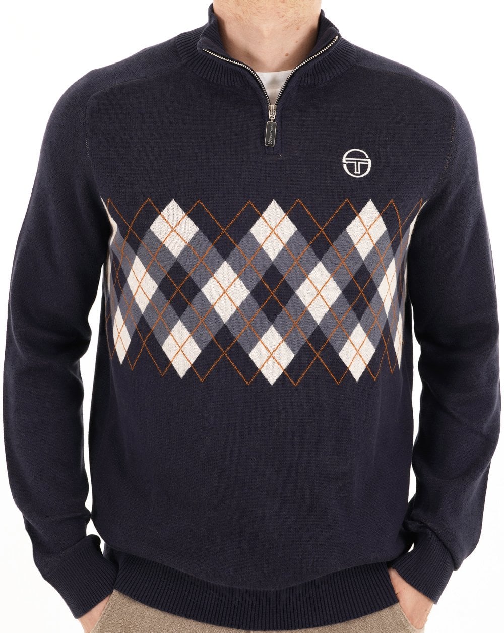 Sergio Tacchini 1/4 Zip Diamond Knit Navy