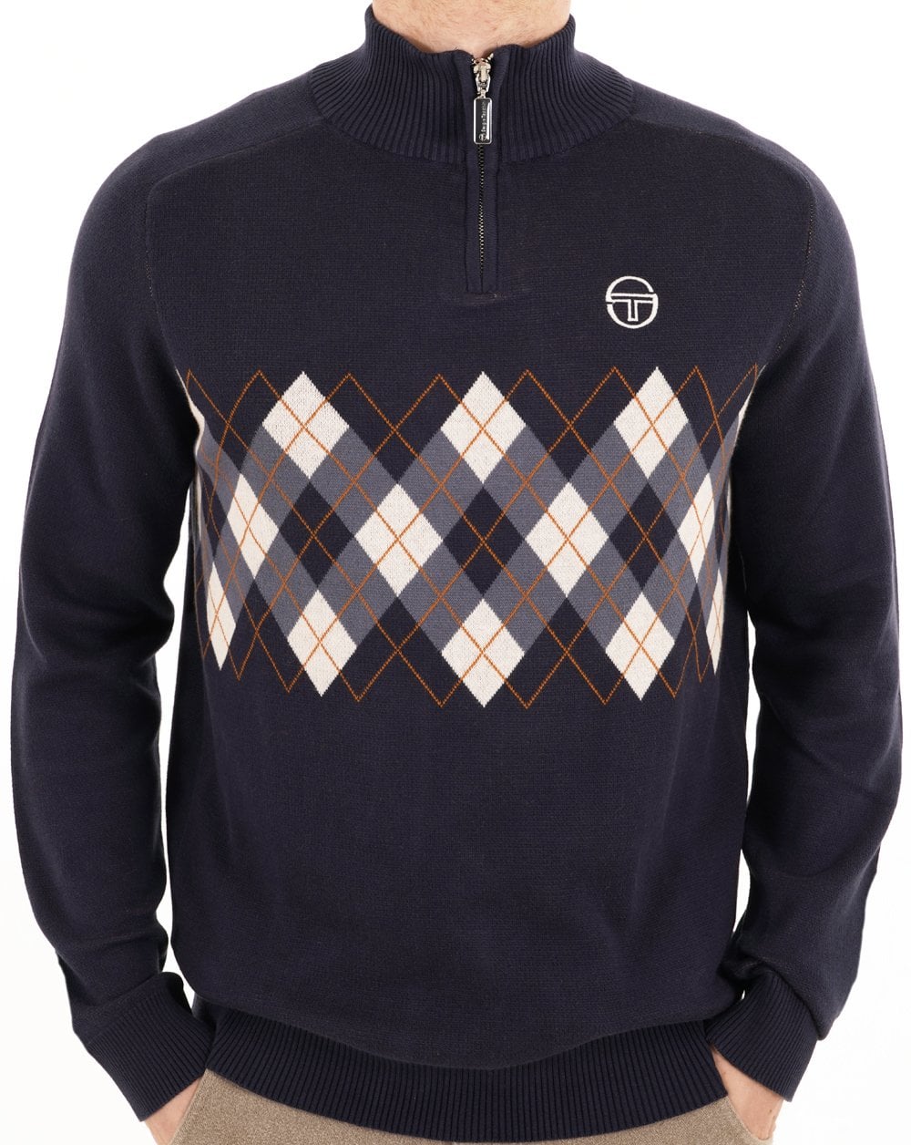 Sergio Tacchini 1/4 Zip Diamond Knit Navy