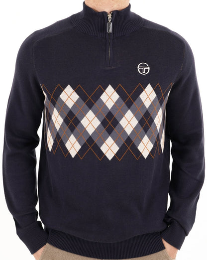 Sergio Tacchini 1/4 Zip Diamond Knit Navy