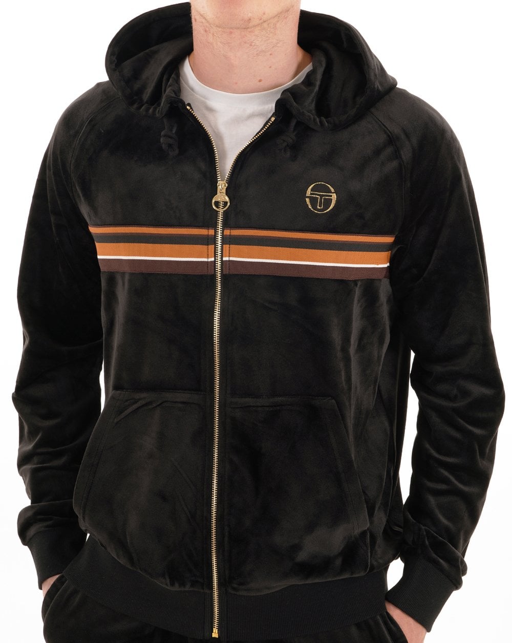 Sergio Tacchini Albi Velour Hooded Track Top Black