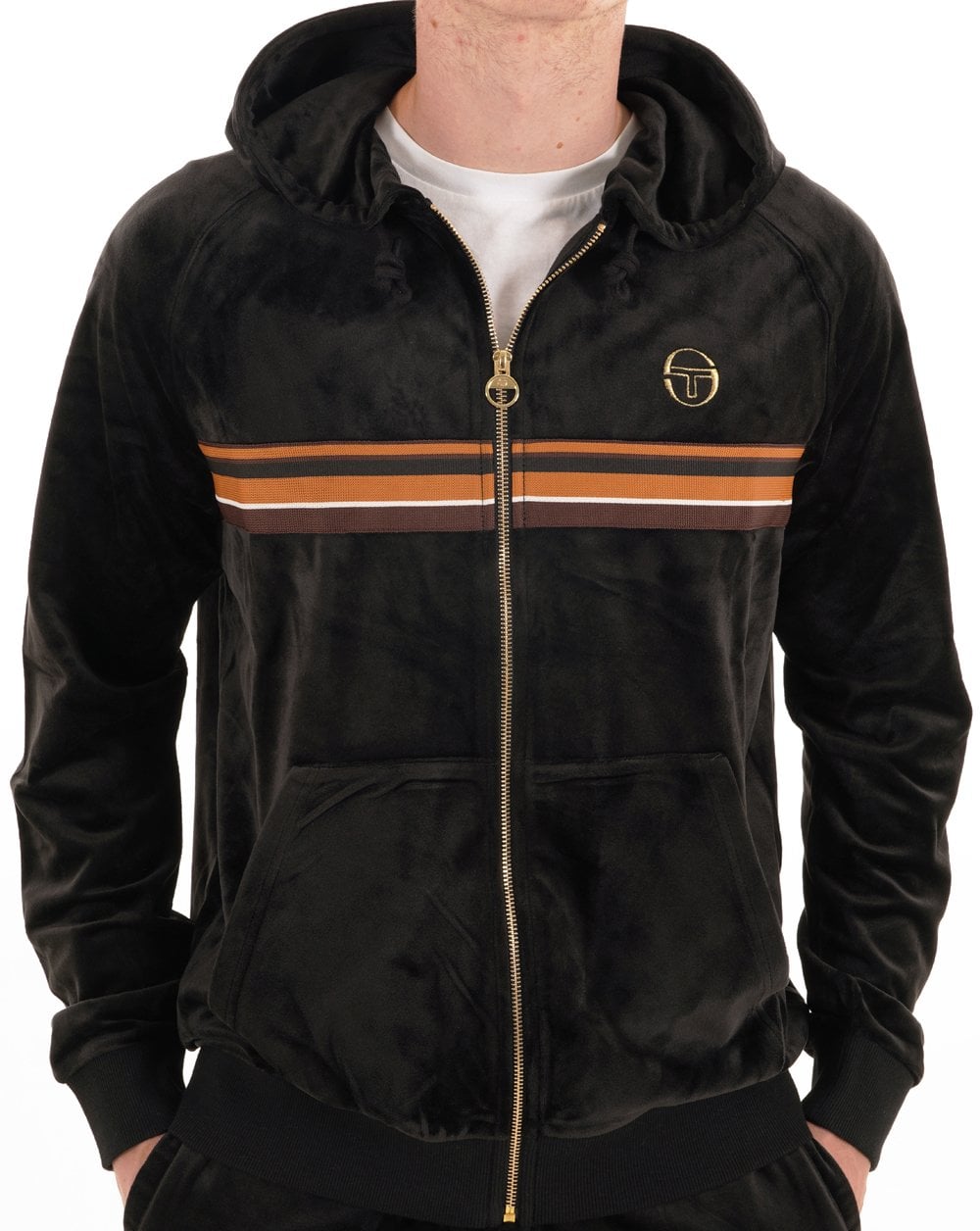 Sergio Tacchini Albi Velour Hooded Track Top Black