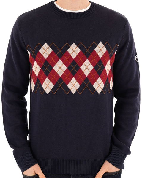 Sergio Tacchini Argyle Crew Knit Jumper Navy