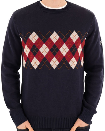 Sergio Tacchini Argyle Strickpullover mit Rundhalsausschnitt, Marineblau