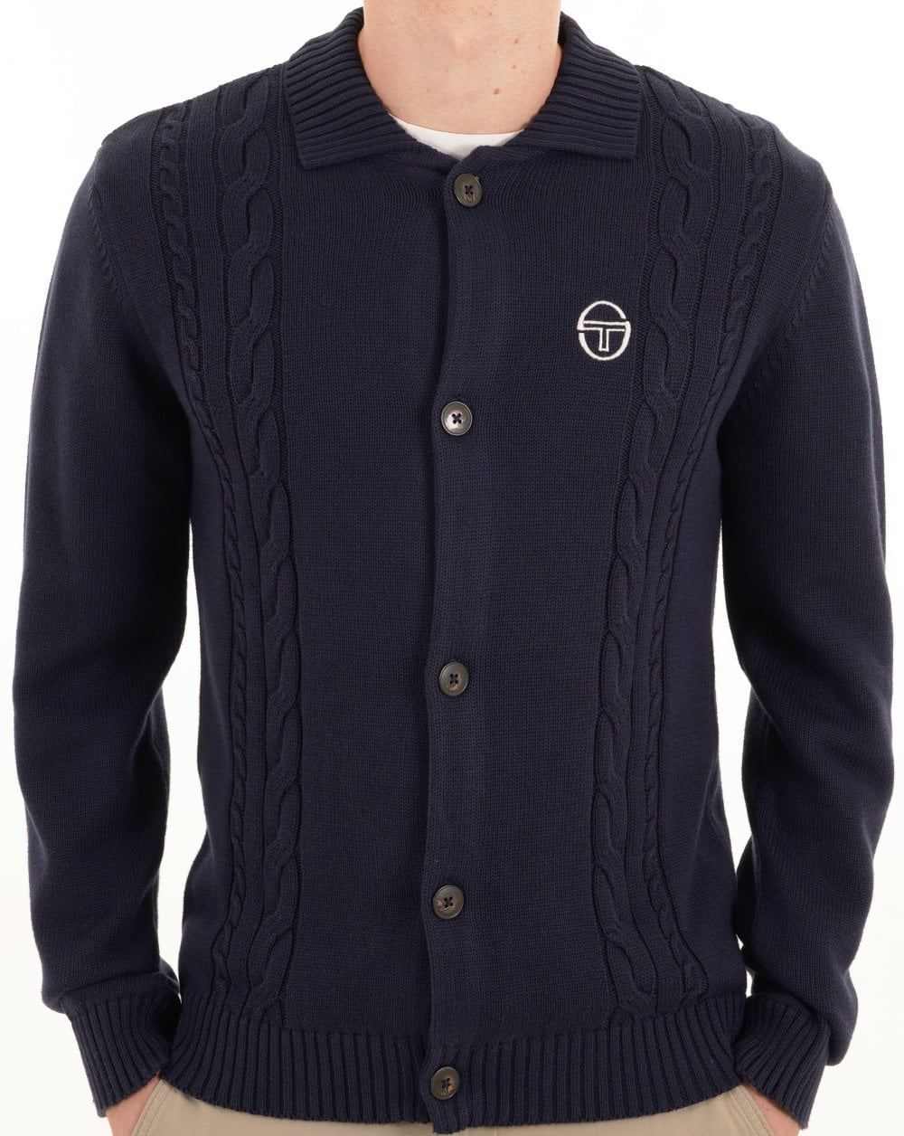 Sergio Tacchini Strickjacke mit Zopfmuster in Marineblau