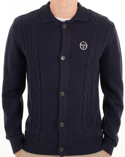 Sergio Tacchini Strickjacke mit Zopfmuster in Marineblau
