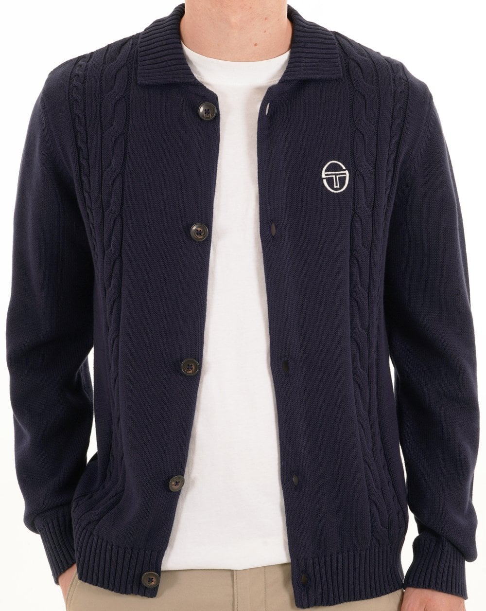 Sergio Tacchini Strickjacke mit Zopfmuster in Marineblau
