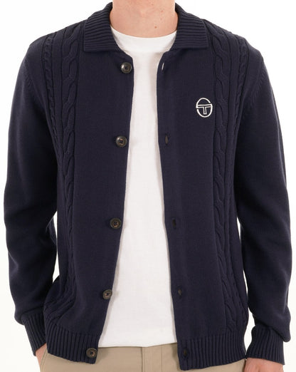 Sergio Tacchini Strickjacke mit Zopfmuster in Marineblau