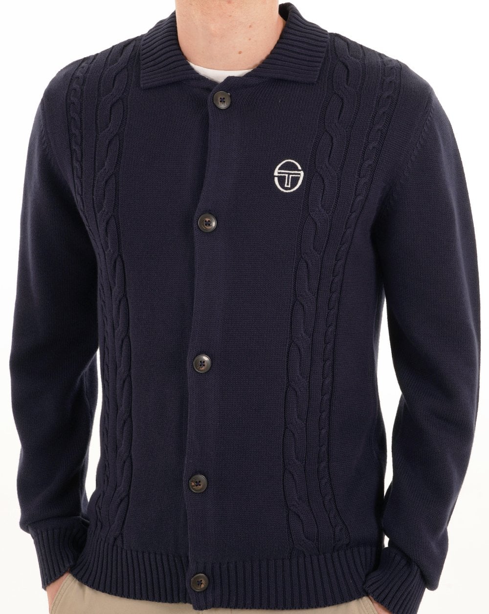 Sergio Tacchini Strickjacke mit Zopfmuster in Marineblau