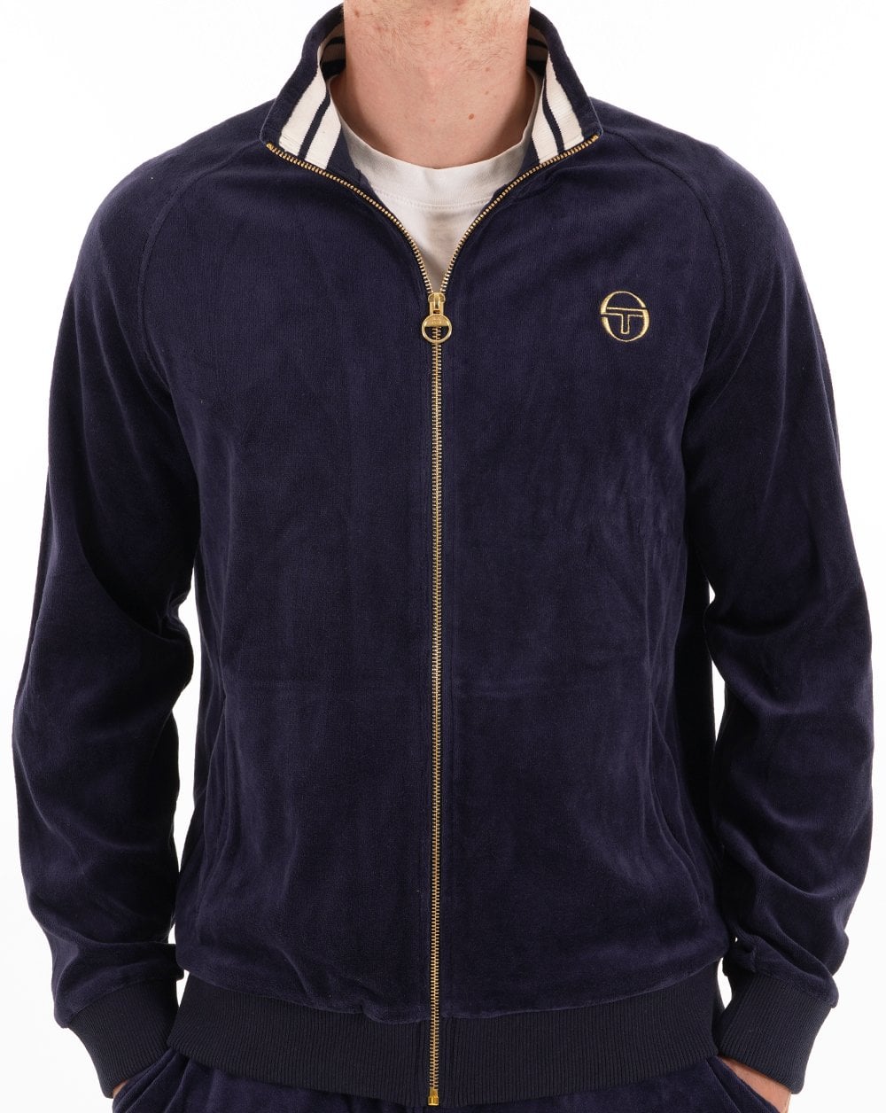 Sergio Tacchini Klassische Velours-Trainingsjacke Marineblau