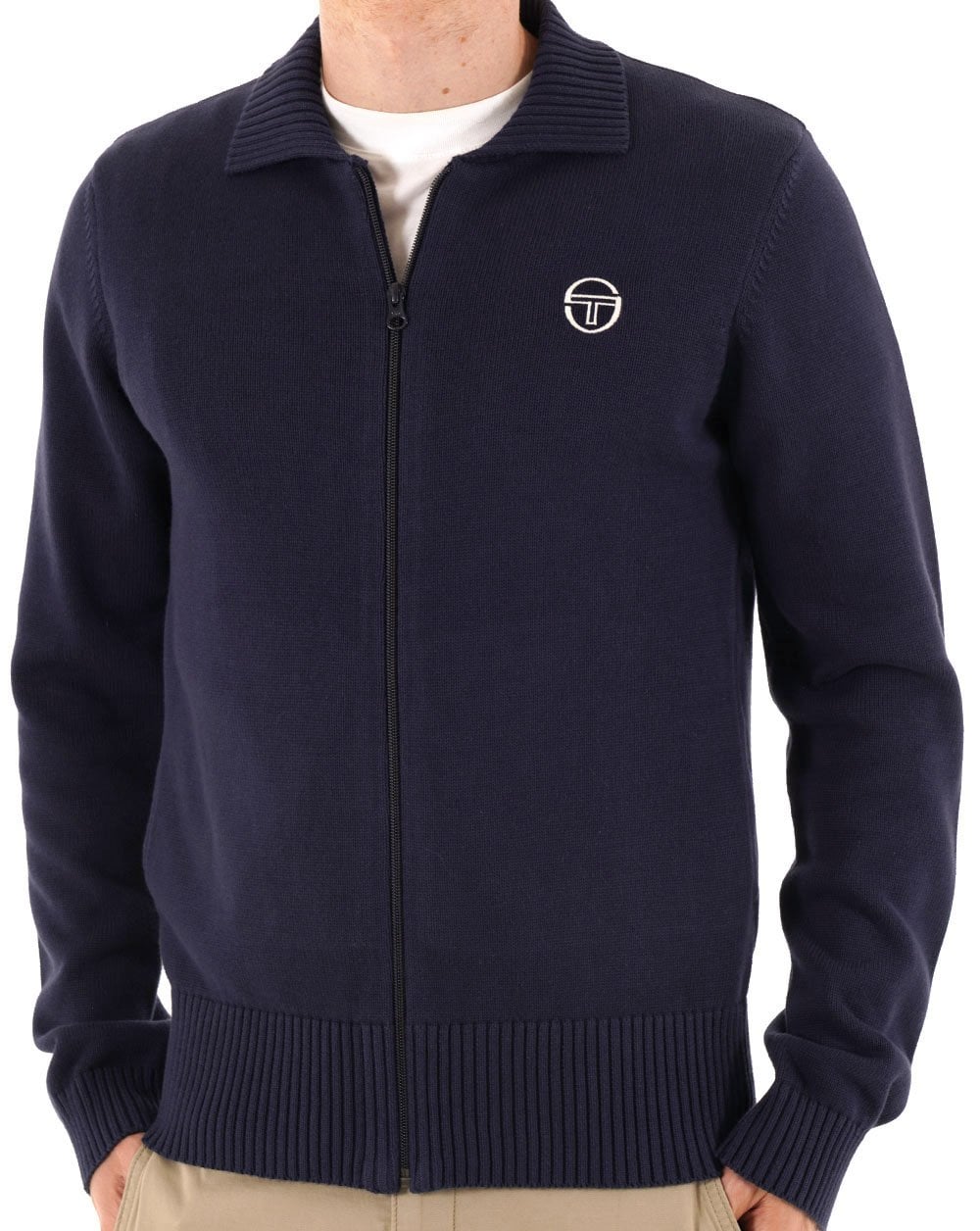 Sergio Tacchini Kragen mit durchgehendem Reißverschluss, gestrickt, Marineblau
