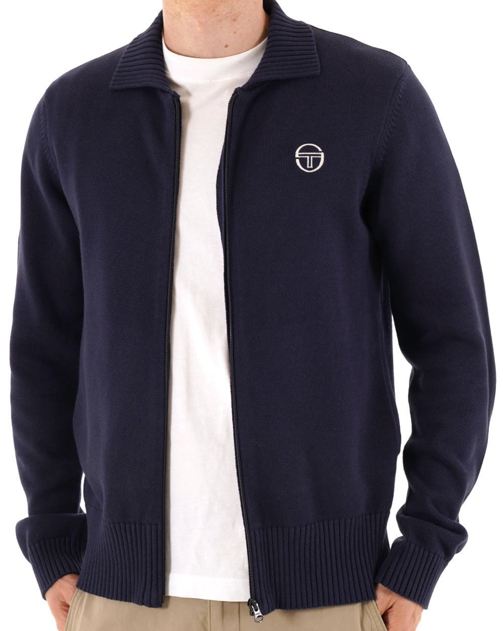 Sergio Tacchini Kragen mit durchgehendem Reißverschluss, gestrickt, Marineblau