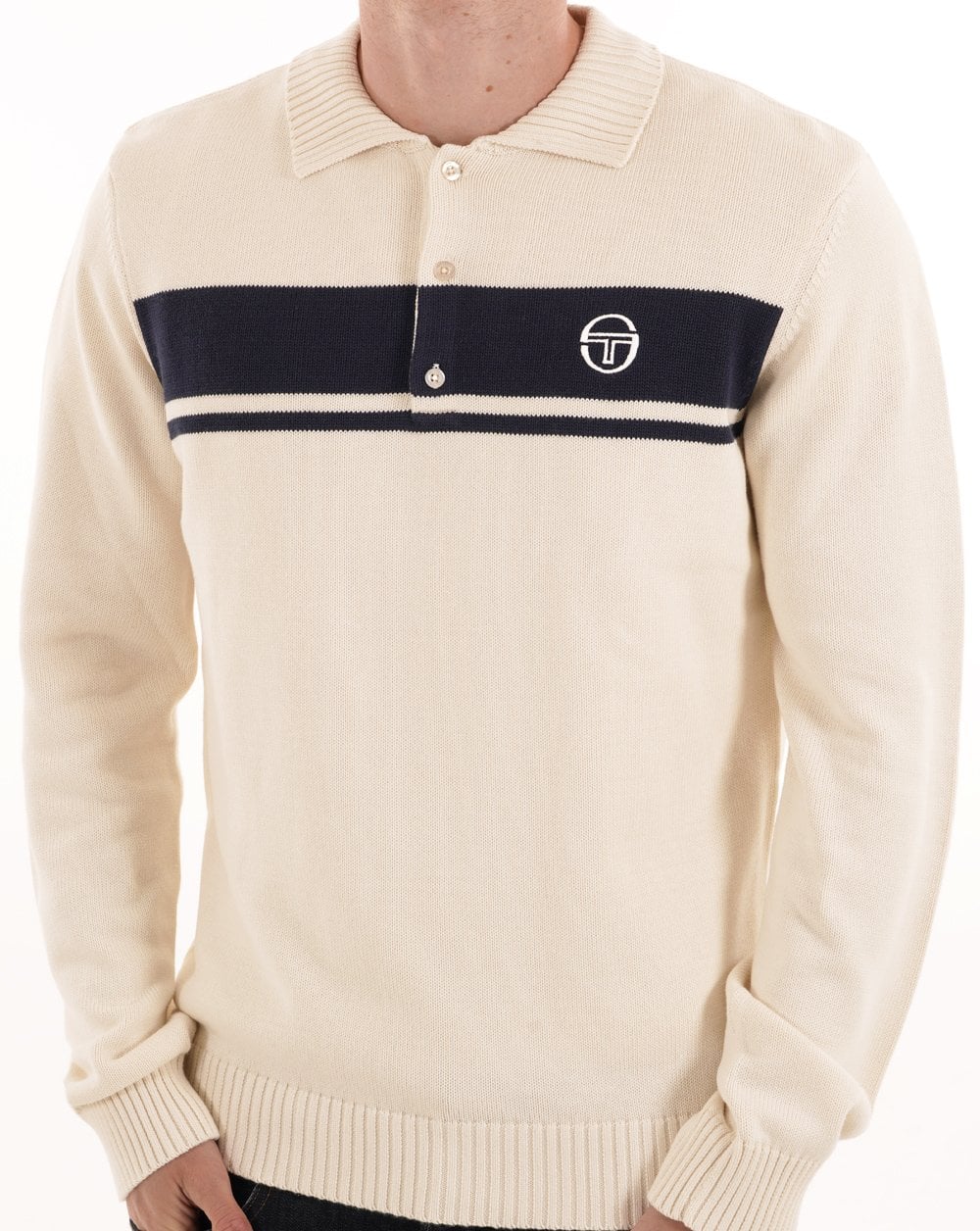 Sergio Tacchini Masters Long Sleeve Knit Polo Gardenia