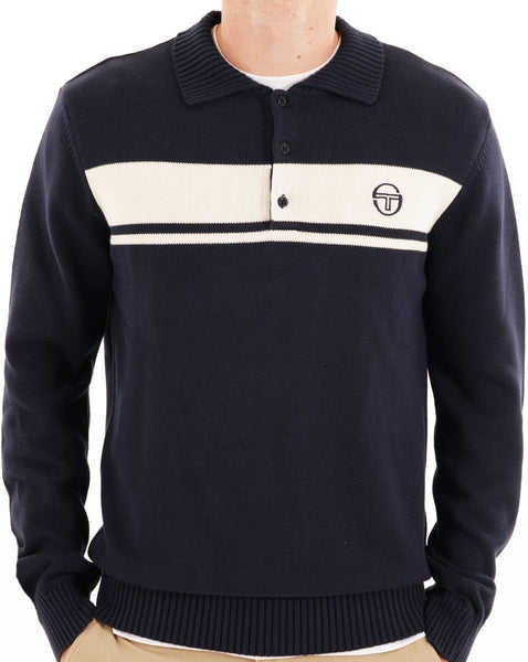 Sergio Tacchini Masters Long Sleeve Knit Polo Navy Blue