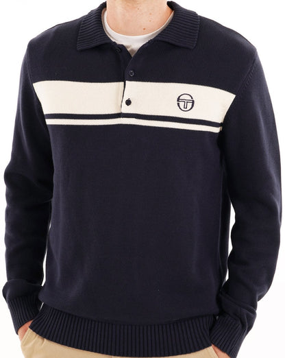 Sergio Tacchini Masters Langarm-Strickpolo, Marineblau
