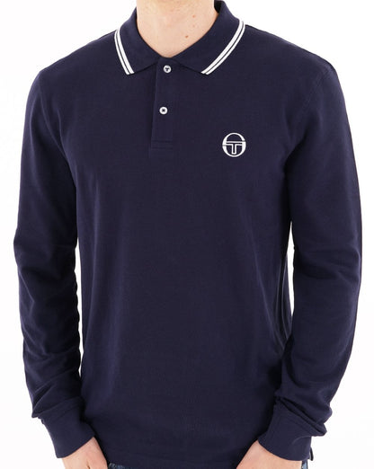 Sergio Tacchini Langarm-Poloshirt mit Ziernähten, Marineblau