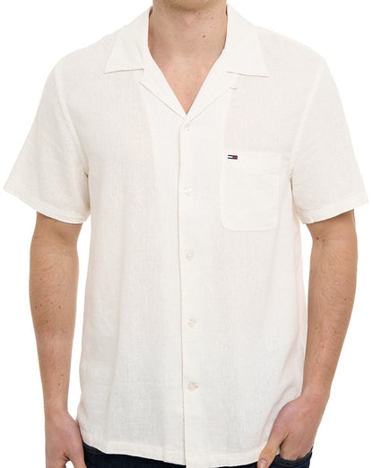 Tommy Jeans Leinenhemd mit Camp-Kragen, Ecru