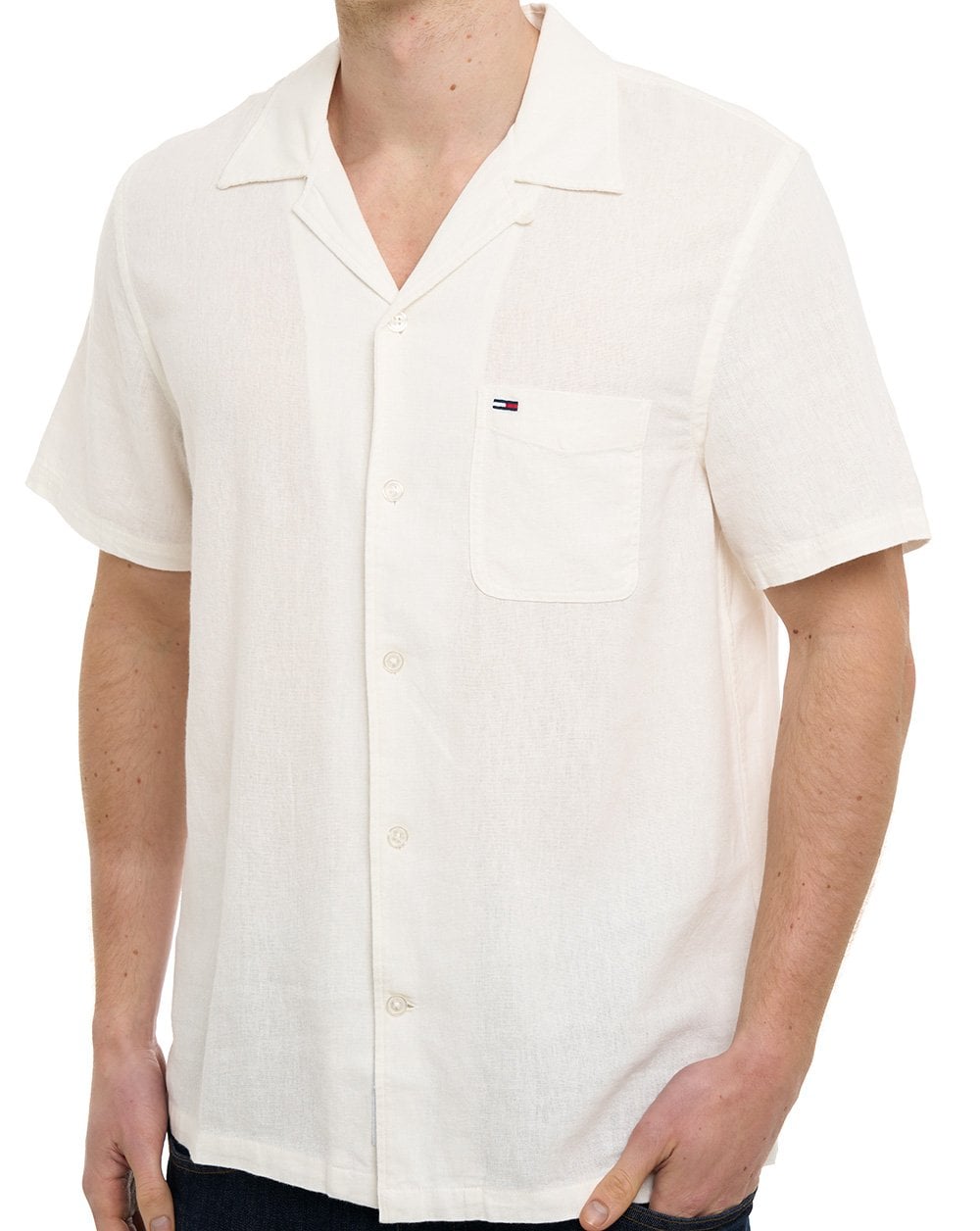Tommy Jeans Leinenhemd mit Camp-Kragen, Ecru