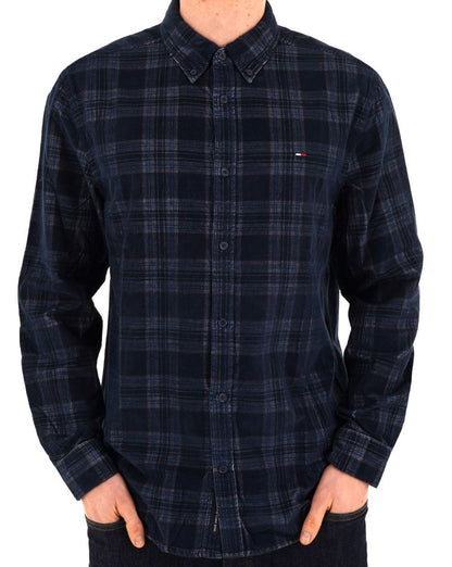 Tommy Jeans kariertes Cordhemd, Dunkelblau