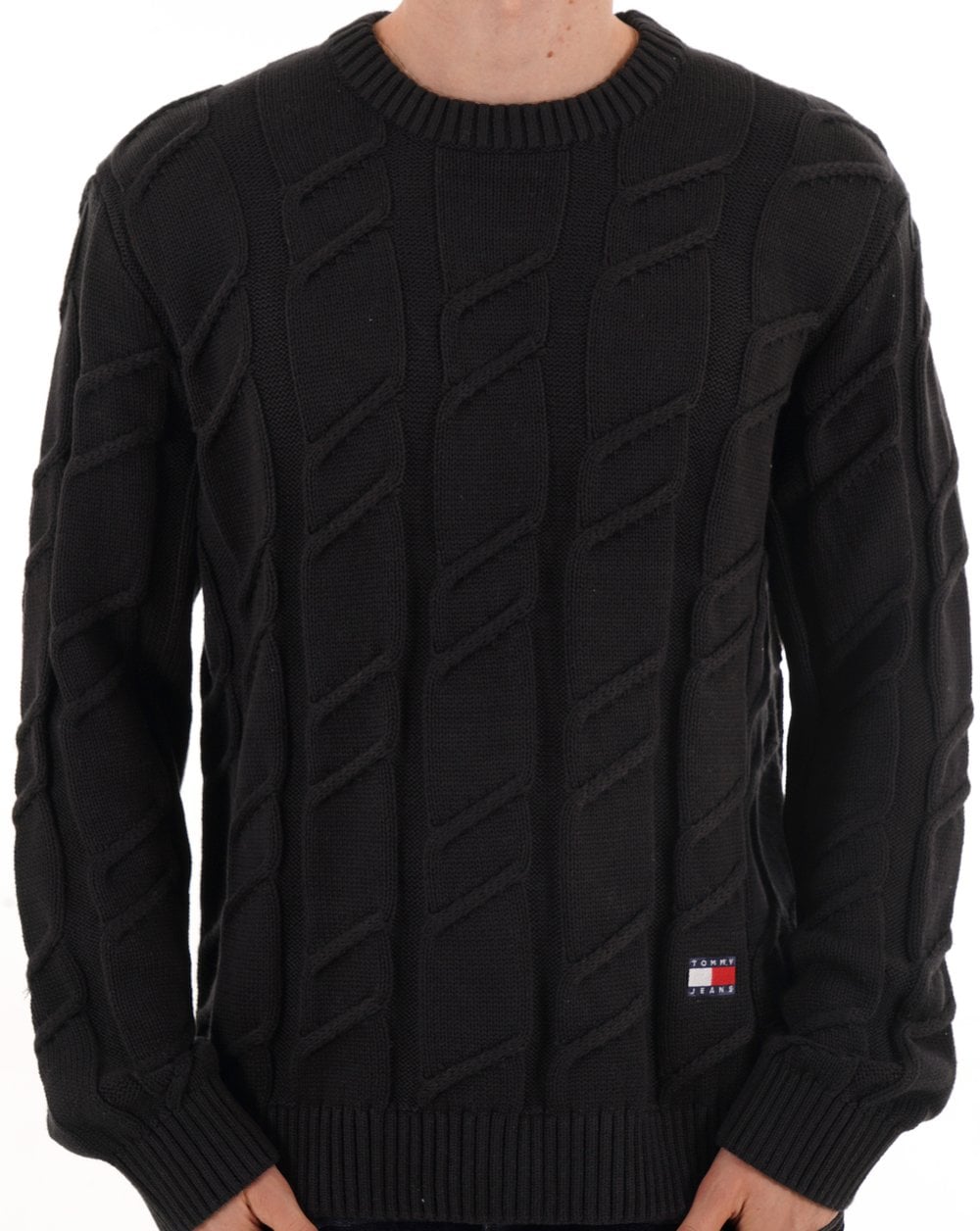 Tommy Jeans Grobstrickpullover mit Zopfmuster, Schwarz