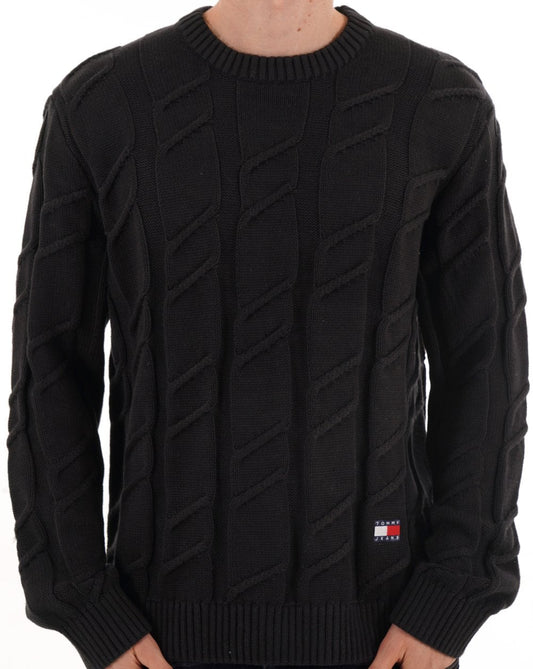 Tommy Hilfiger Tommy Jeans Grobstrickpullover mit Zopfmuster, Schwarz