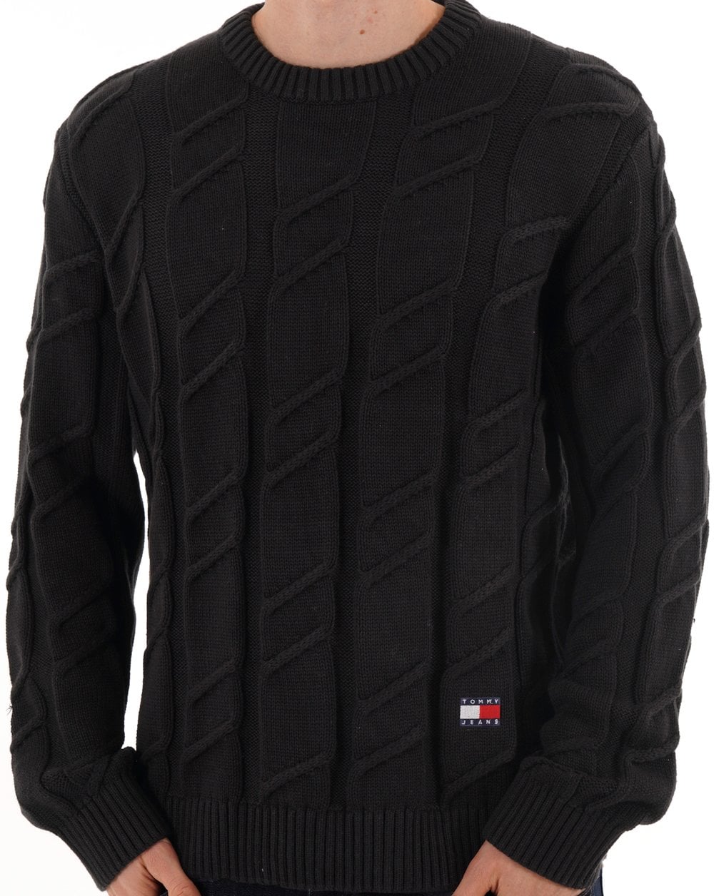 Tommy Jeans Grobstrickpullover mit Zopfmuster, Schwarz