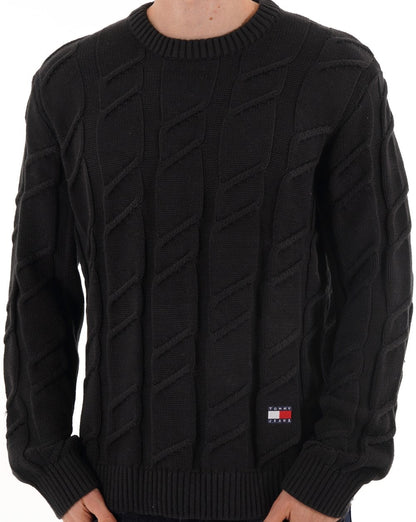 Tommy Jeans Grobstrickpullover mit Zopfmuster, Schwarz