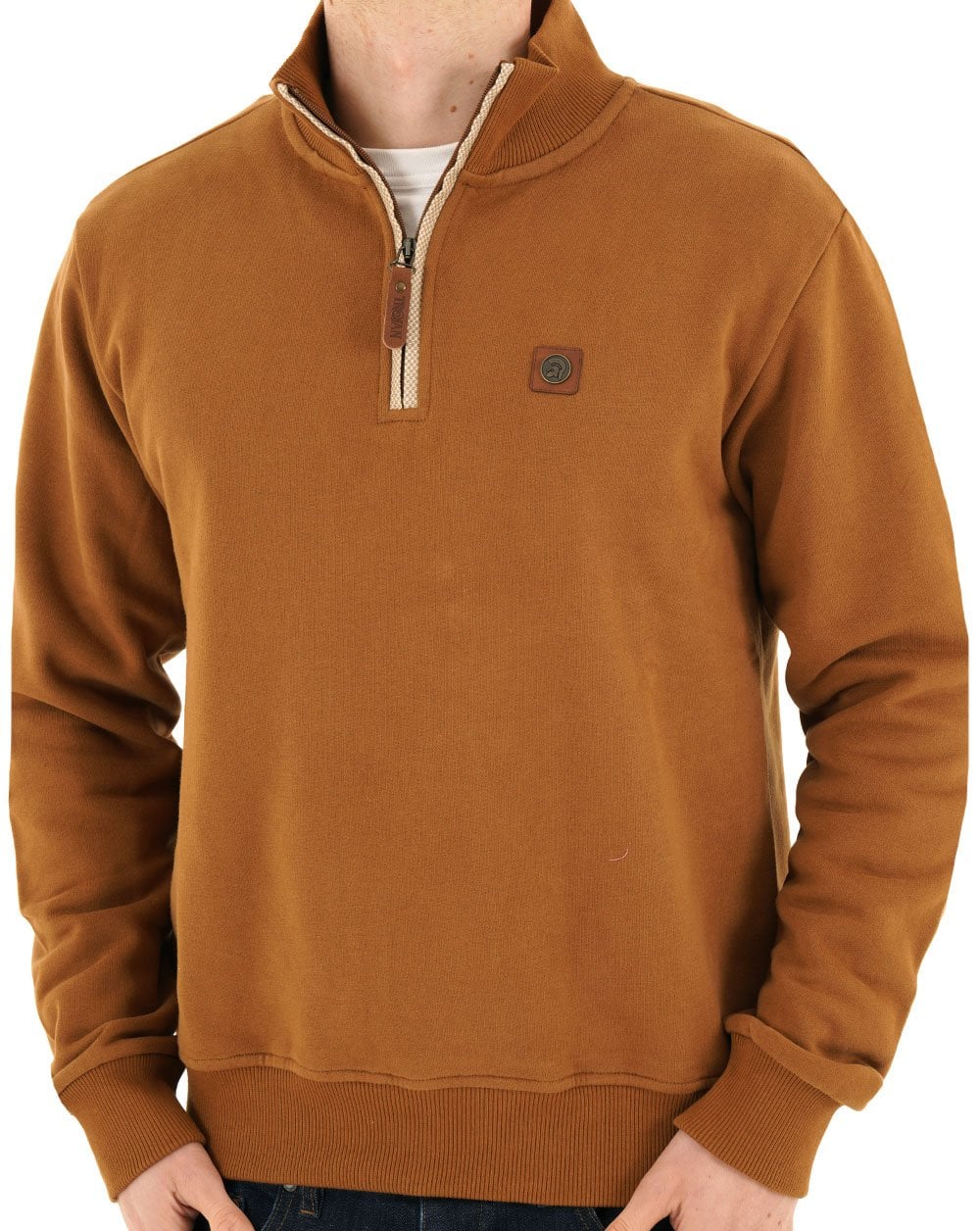 Trojan Quarter Zip Trim Sweat Tan