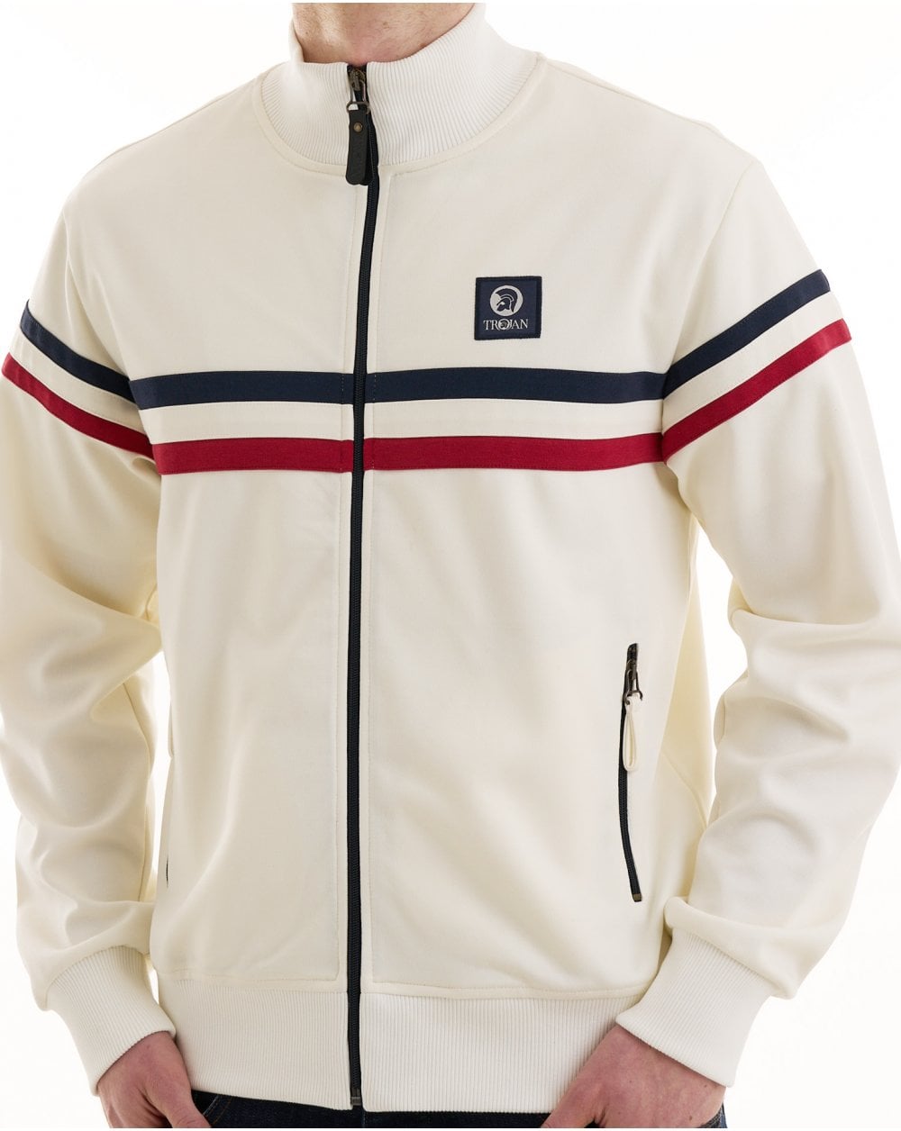 Trojan Retro Stripe Track Top Ecru