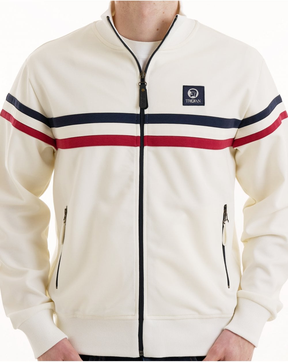 Trojan Retro Stripe Track Top Ecru